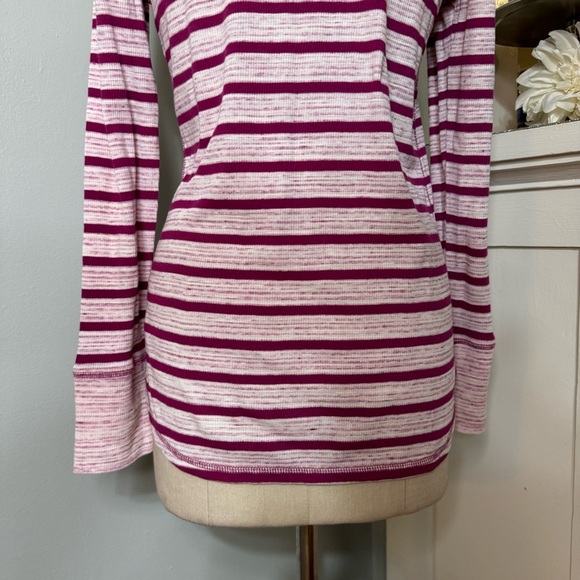 Talbots Henley Long Sleeve Button Up Shirt Purple White Striped Large NWT - Picture 7 of 9